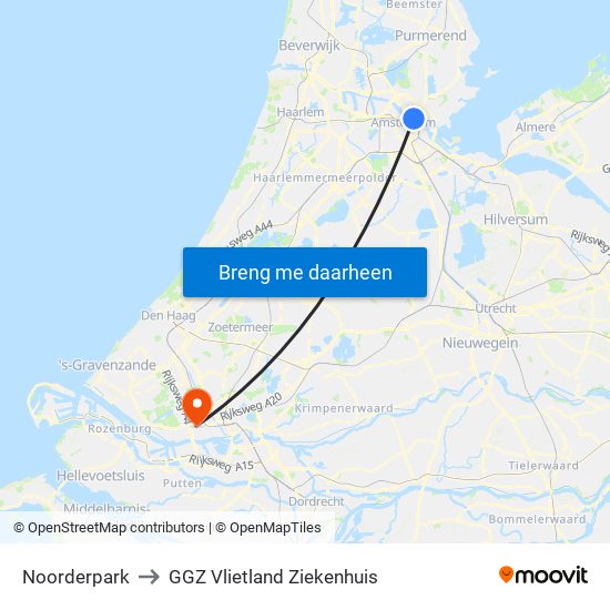 Noorderpark to GGZ Vlietland Ziekenhuis map