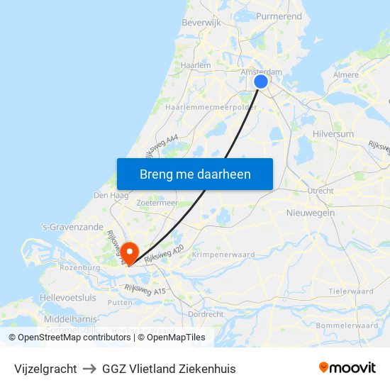 Vijzelgracht to GGZ Vlietland Ziekenhuis map