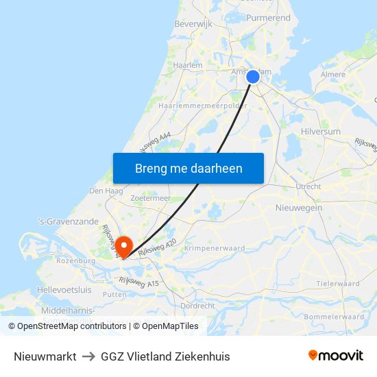 Nieuwmarkt to GGZ Vlietland Ziekenhuis map