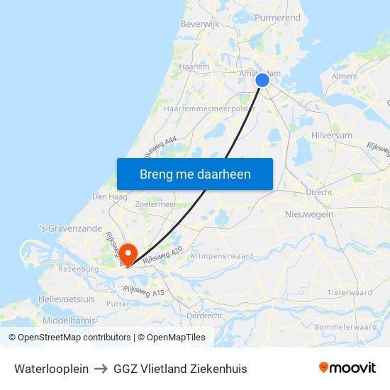 Waterlooplein to GGZ Vlietland Ziekenhuis map