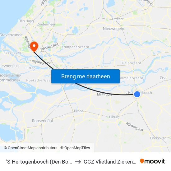 'S-Hertogenbosch (Den Bosch) to GGZ Vlietland Ziekenhuis map