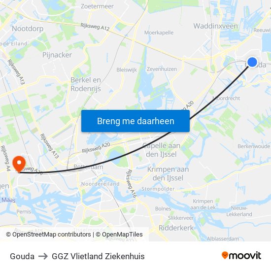 Gouda to GGZ Vlietland Ziekenhuis map