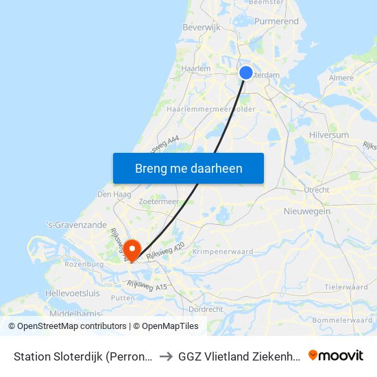 Station Sloterdijk (Perron N) to GGZ Vlietland Ziekenhuis map