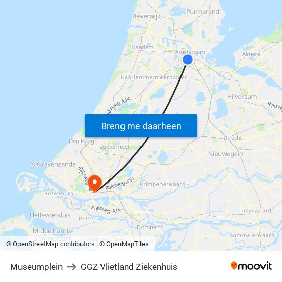 Museumplein to GGZ Vlietland Ziekenhuis map