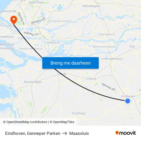 Eindhoven, Genneper Parken to Maassluis map