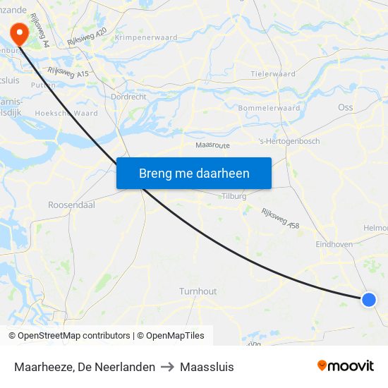 Maarheeze, De Neerlanden to Maassluis map