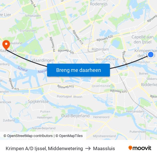 Krimpen A/D Ijssel, Middenwetering to Maassluis map