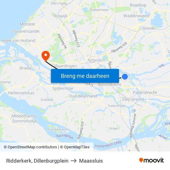 Ridderkerk, Dillenburgplein to Maassluis map