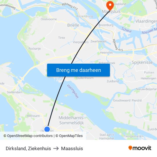 Dirksland, Ziekenhuis to Maassluis map