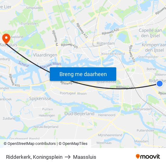 Ridderkerk, Koningsplein to Maassluis map