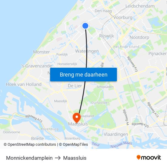 Monnickendamplein to Maassluis map