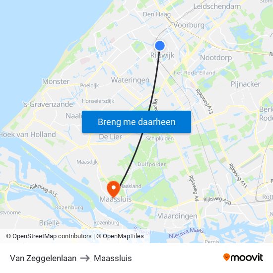 Van Zeggelenlaan to Maassluis map