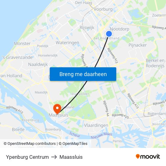 Ypenburg Centrum to Maassluis map