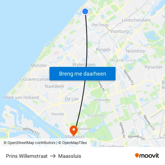 Prins Willemstraat to Maassluis map