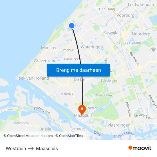 Westduin to Maassluis map