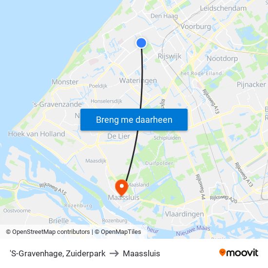 'S-Gravenhage, Zuiderpark to Maassluis map
