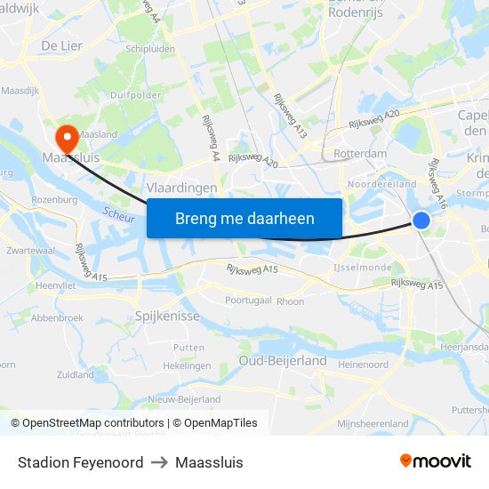 Stadion Feyenoord to Maassluis map
