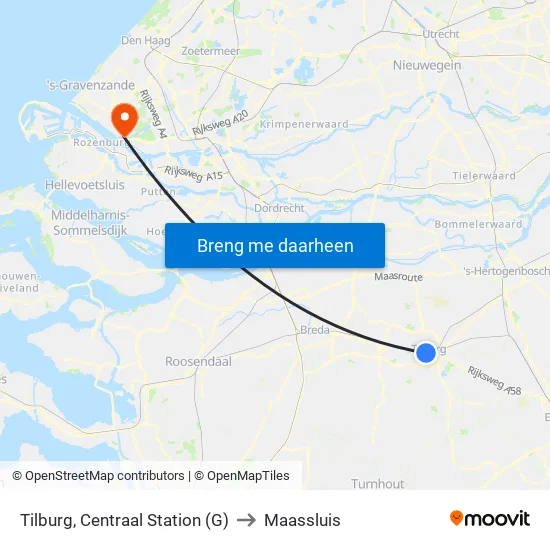 Tilburg, Centraal Station (G) to Maassluis map