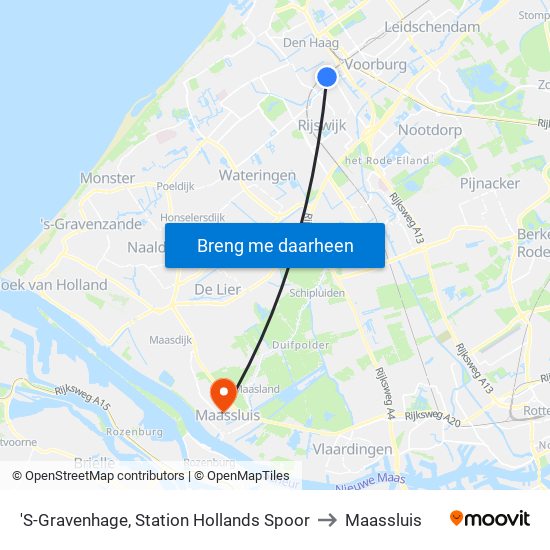 'S-Gravenhage, Station Hollands Spoor to Maassluis map