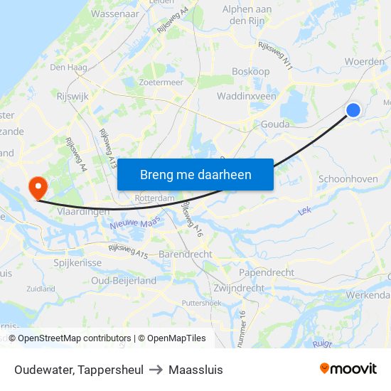 Oudewater, Tappersheul to Maassluis map