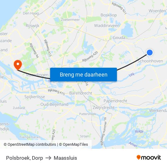 Polsbroek, Dorp to Maassluis map