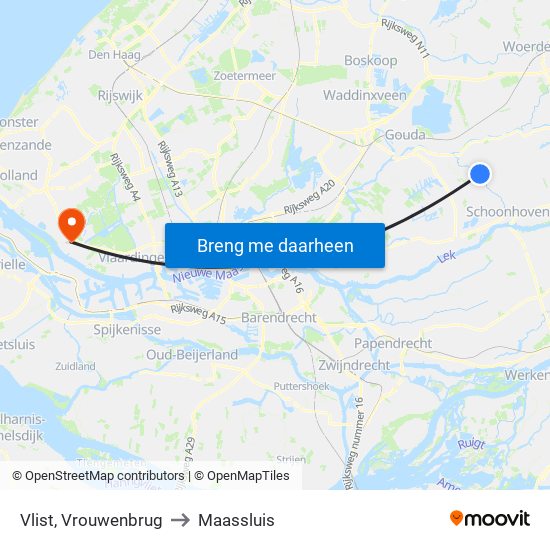 Vlist, Vrouwenbrug to Maassluis map