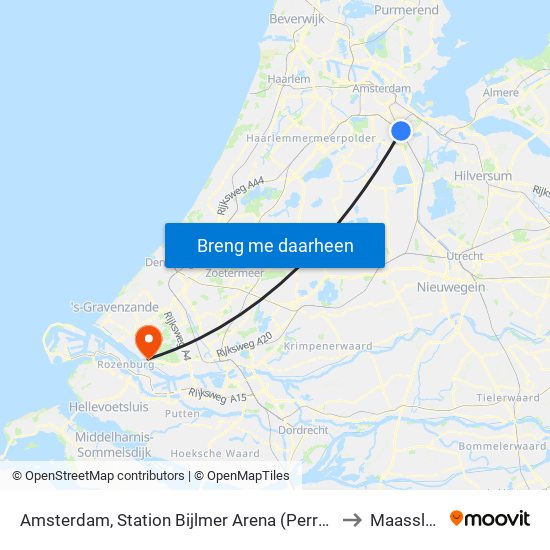 Amsterdam, Station Bijlmer Arena (Perron J) to Maassluis map