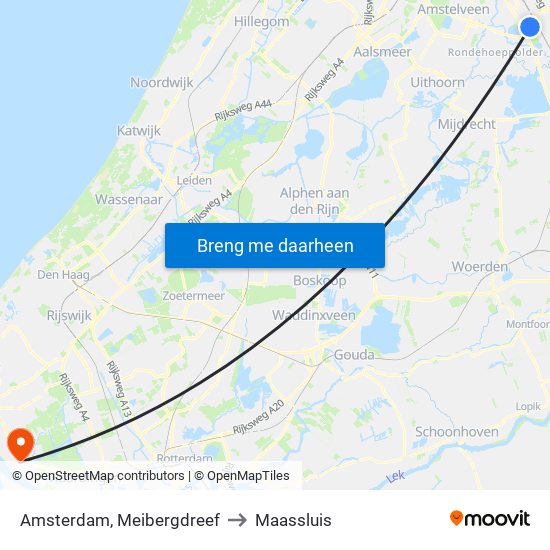 Amsterdam, Meibergdreef to Maassluis map
