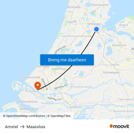 Amstel to Maassluis map