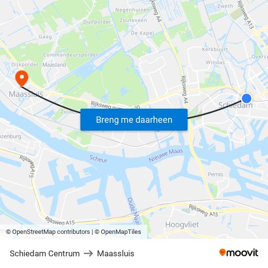 Schiedam Centrum to Maassluis map