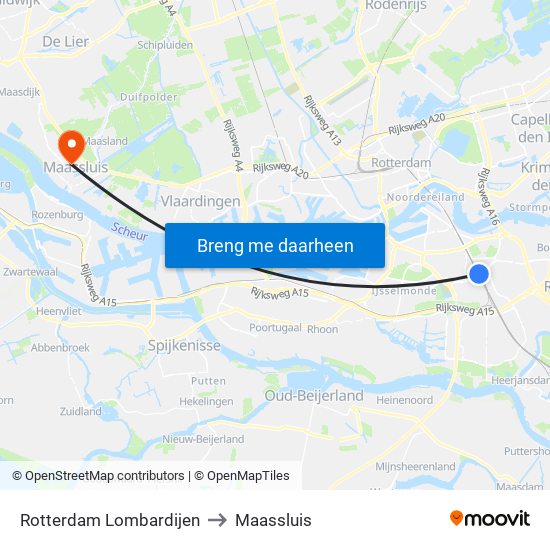 Rotterdam Lombardijen to Maassluis map