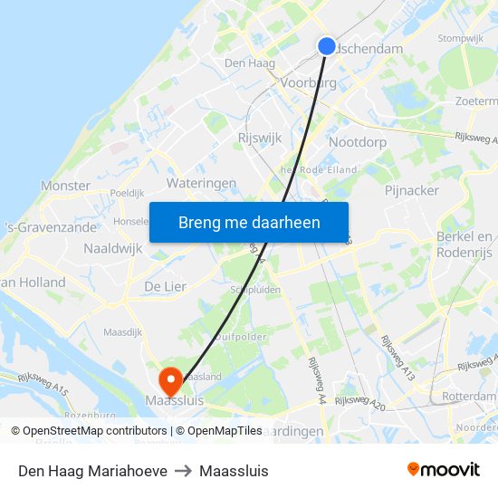 Den Haag Mariahoeve to Maassluis map