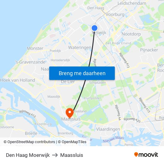 Den Haag Moerwijk to Maassluis map