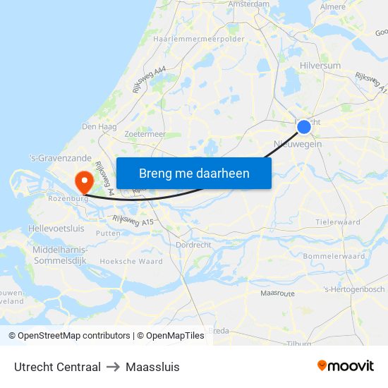 Utrecht Centraal to Maassluis map