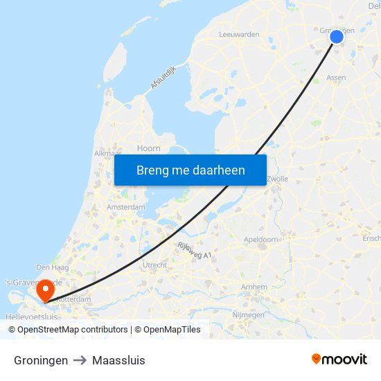 Groningen to Maassluis map