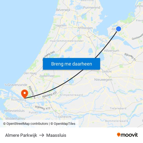 Almere Parkwijk to Maassluis map