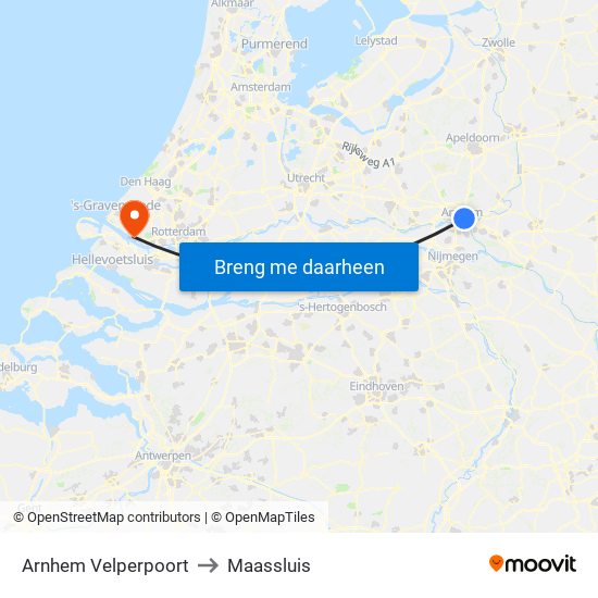 Arnhem Velperpoort to Maassluis map