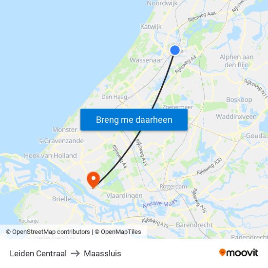 Leiden Centraal to Maassluis map