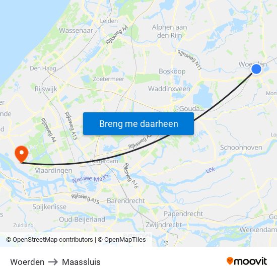 Woerden to Maassluis map
