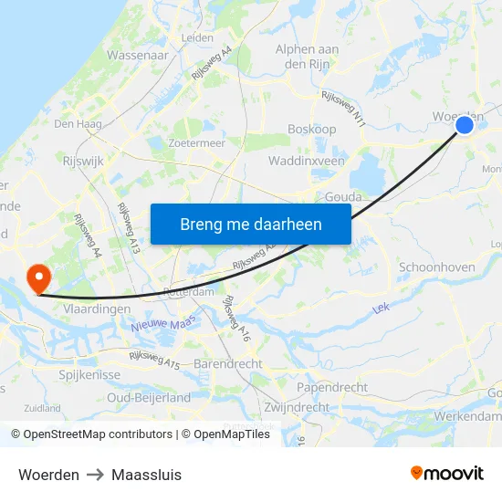 Woerden to Maassluis map