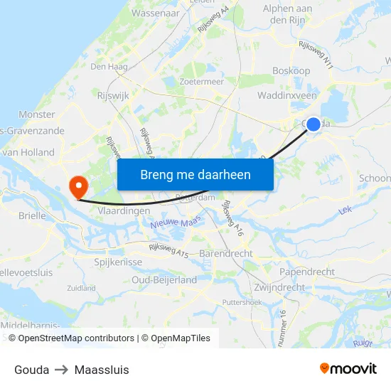 Gouda to Maassluis map