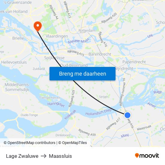 Lage Zwaluwe to Maassluis map
