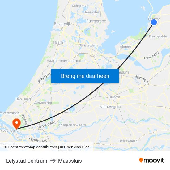 Lelystad Centrum to Maassluis map