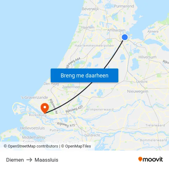 Diemen to Maassluis map