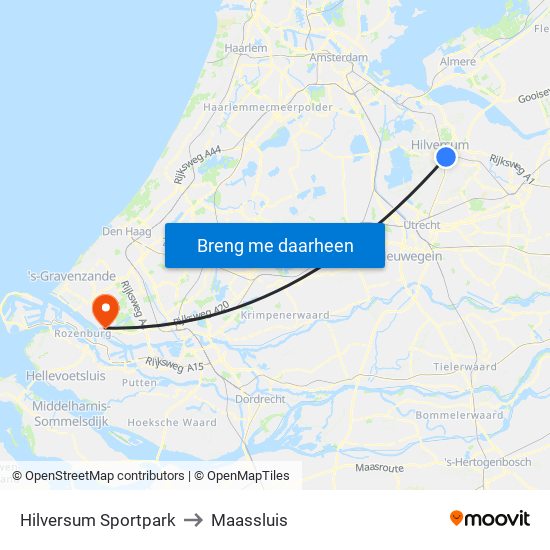 Hilversum Sportpark to Maassluis map