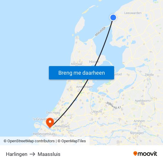 Harlingen to Maassluis map