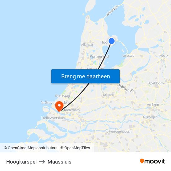 Hoogkarspel to Maassluis map