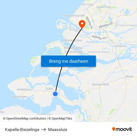 Kapelle-Biezelinge to Maassluis map