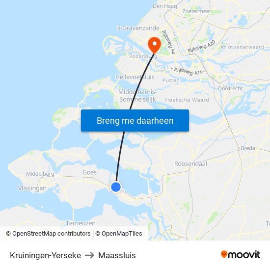 Kruiningen-Yerseke to Maassluis map