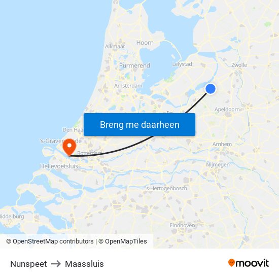 Nunspeet to Maassluis map